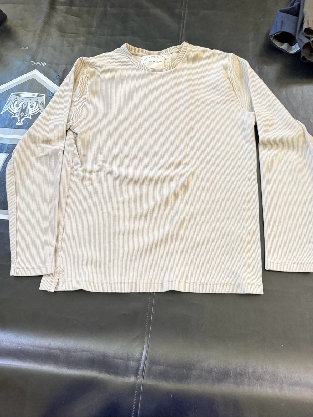 Kids Long Sleeve Ribbed Tee in Light Cream